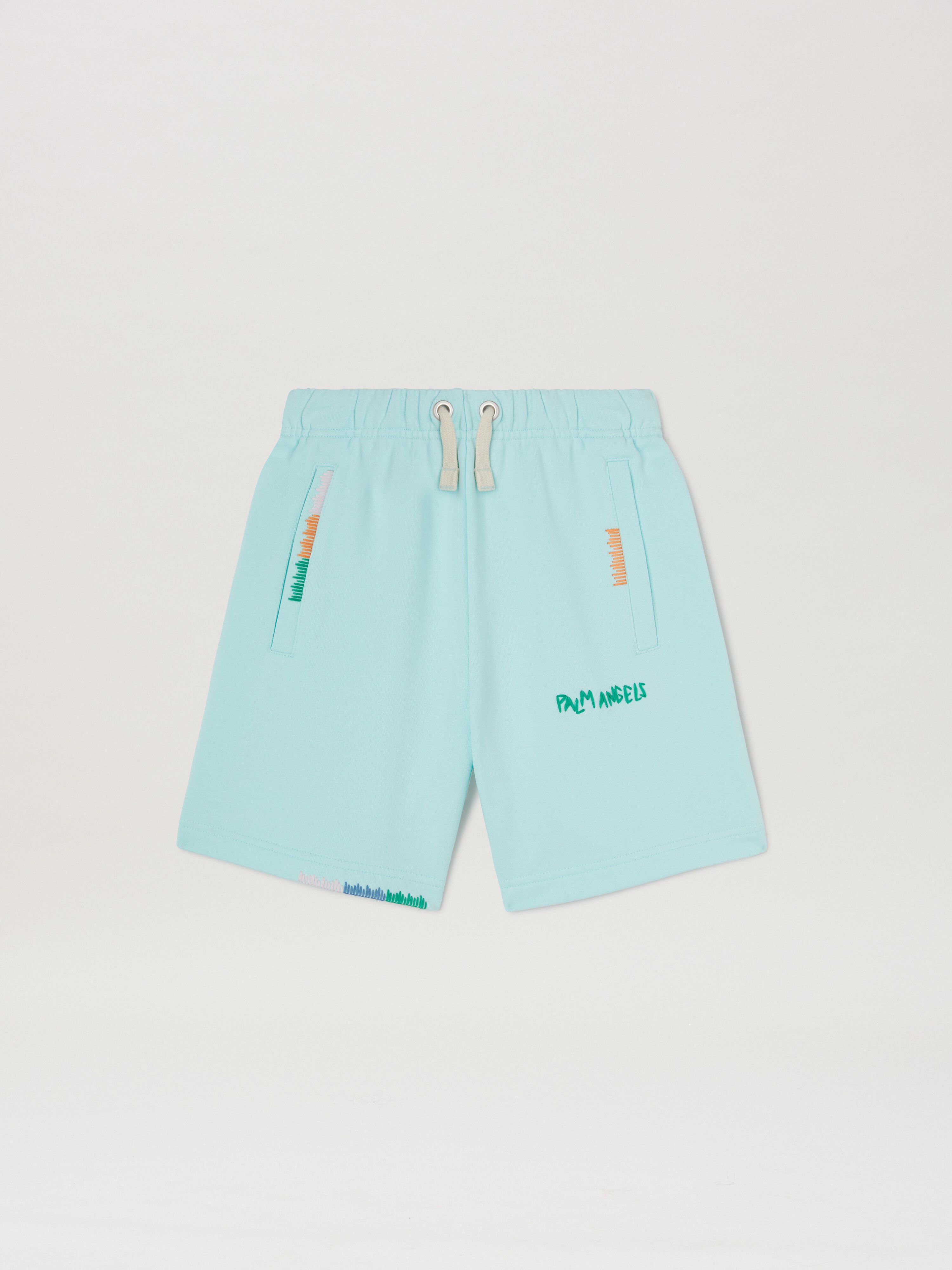 PALM ANGELS Sweat-Shorts mit mehrfarbiger Stickerei SKY BLUE GREEN PBCI006S25FLE001