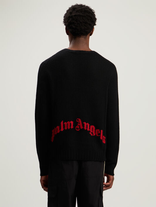 Curved Logo Sweater PALM ANGELS Curved Logo Sweater BLACK - RED PMHE027F25KNI002
