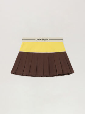PALM ANGELS Classic Logo Pleated Skirt BROWN YELLOW PWCC095S26FAB001