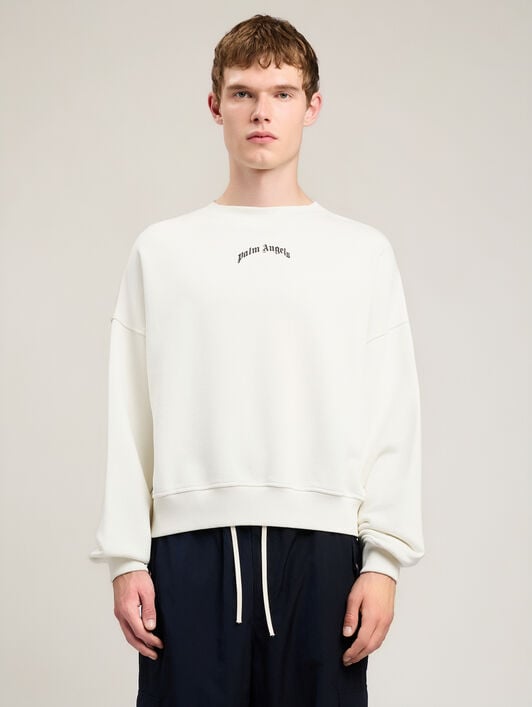 PALM ANGELS Back Curved Logo Loose Sweatshirt OFF WHITE BLACK PMBA08JS26FLE004