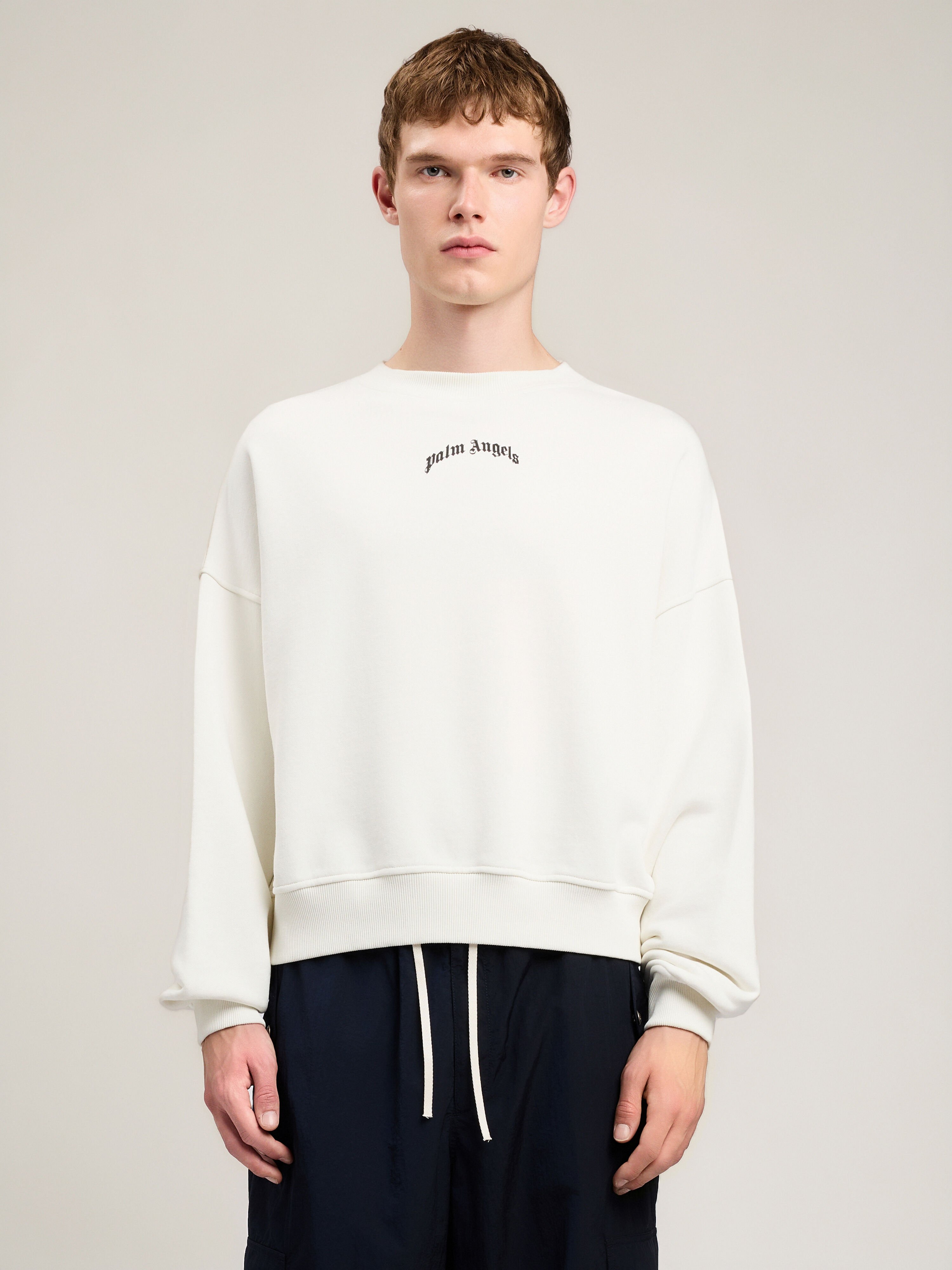 PALM ANGELS Back Curved Logo Loose Sweatshirt OFF WHITE BLACK PMBA08JS26FLE004