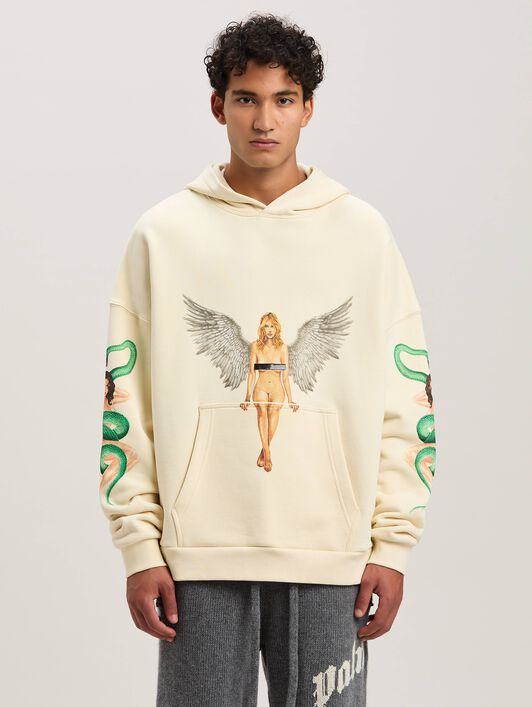 PALM ANGELS  Pin up hoodie IVORY - BLACK PMBB155S25FLE002