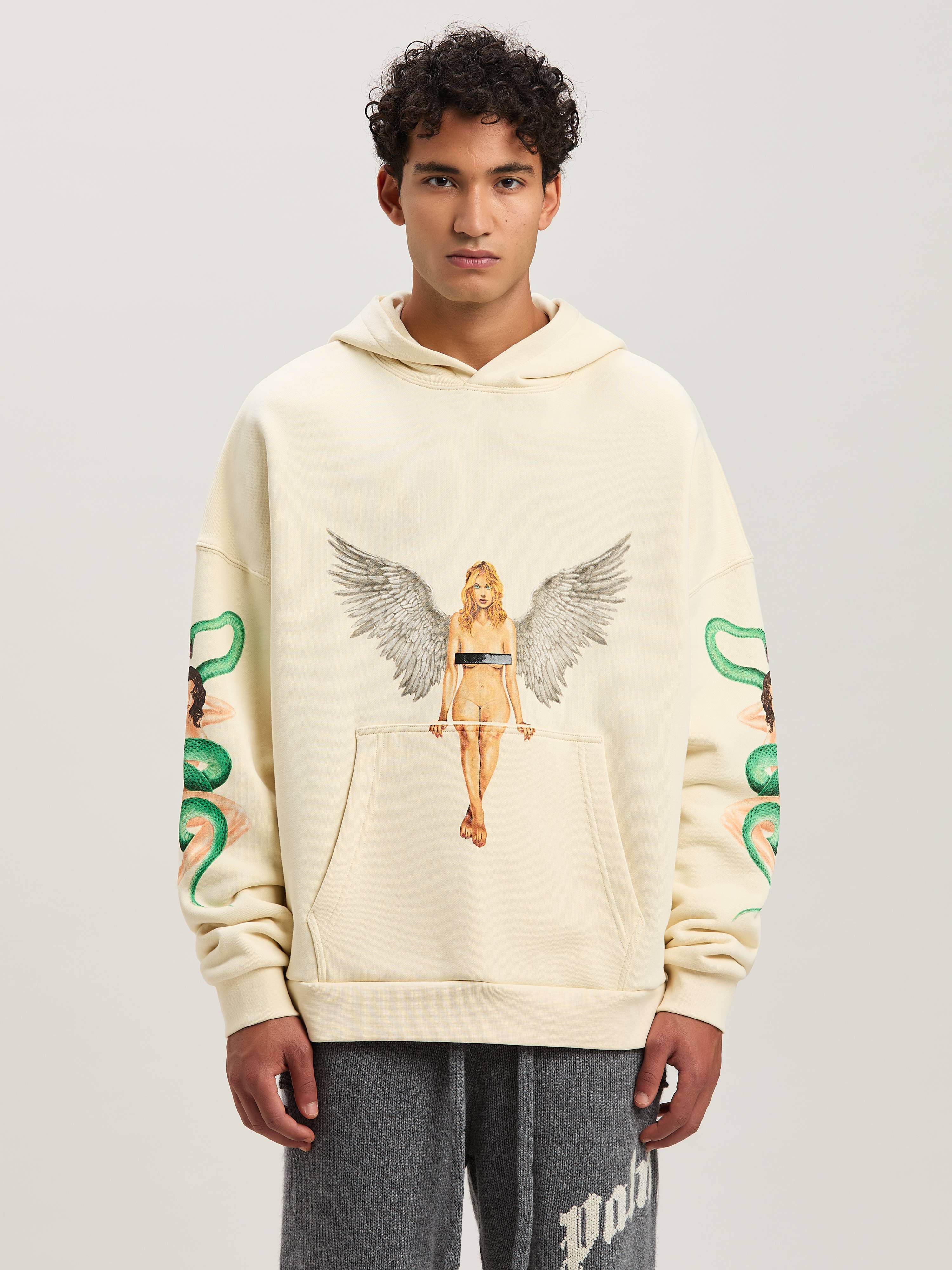 PALM ANGELS  Pin up hoodie IVORY - BLACK PMBB155S25FLE002