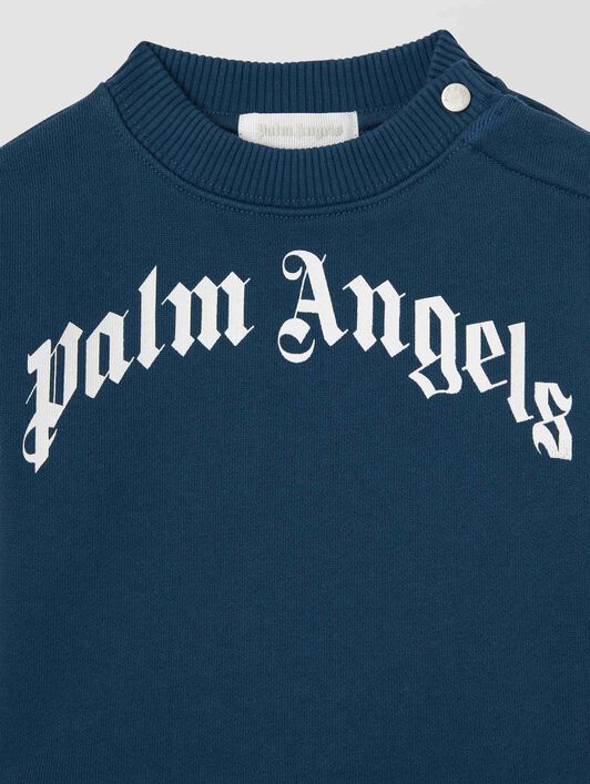 PALM ANGELS  Curved Logo long sleeves T-shirt BLU OFFBIANCO PBXC001S25FLE002
