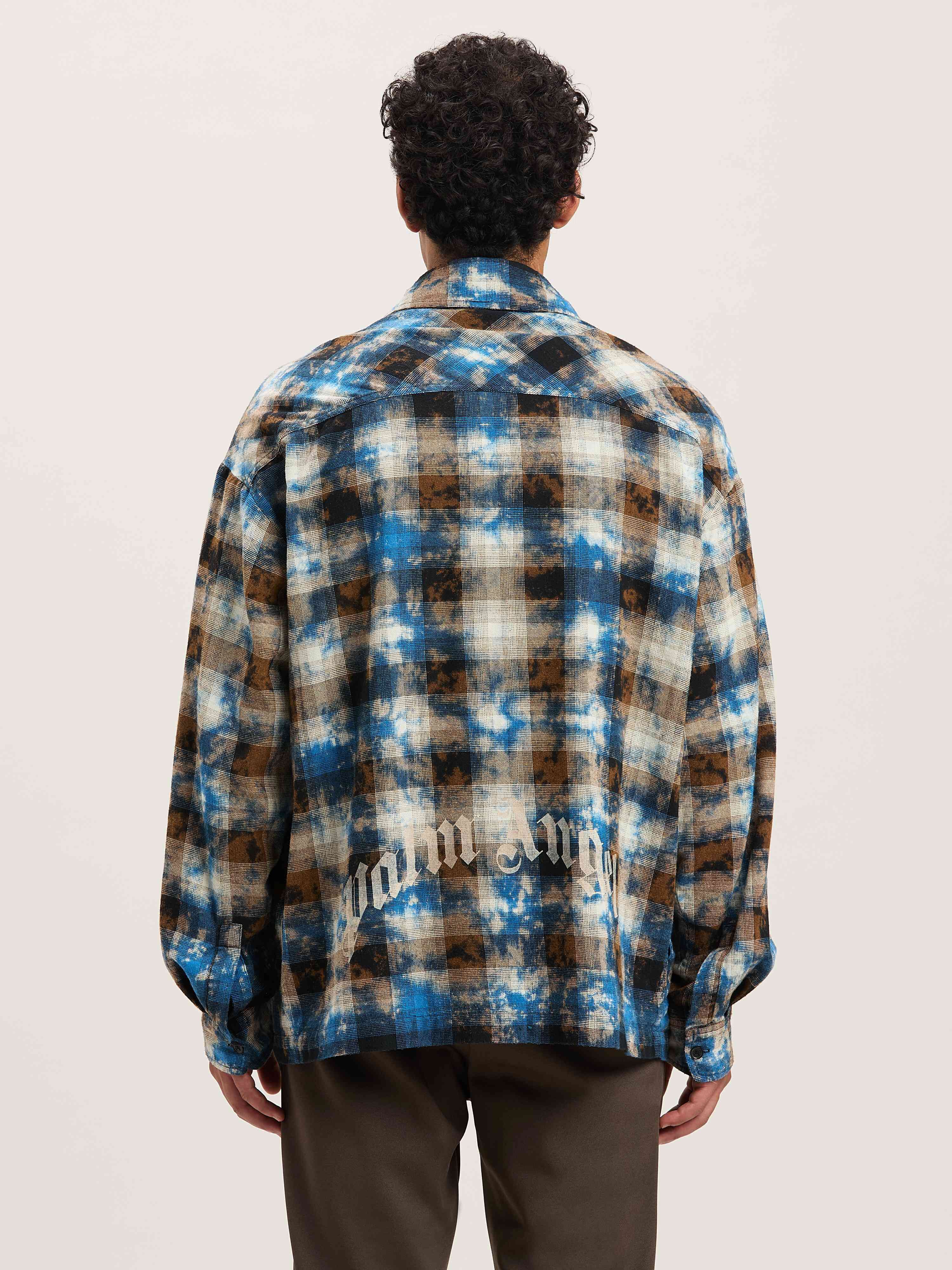 PALM ANGELS  Curved logo Faded tartan shirt LIGHT BLUE - OFF WHITE PMGE043S25FAB003