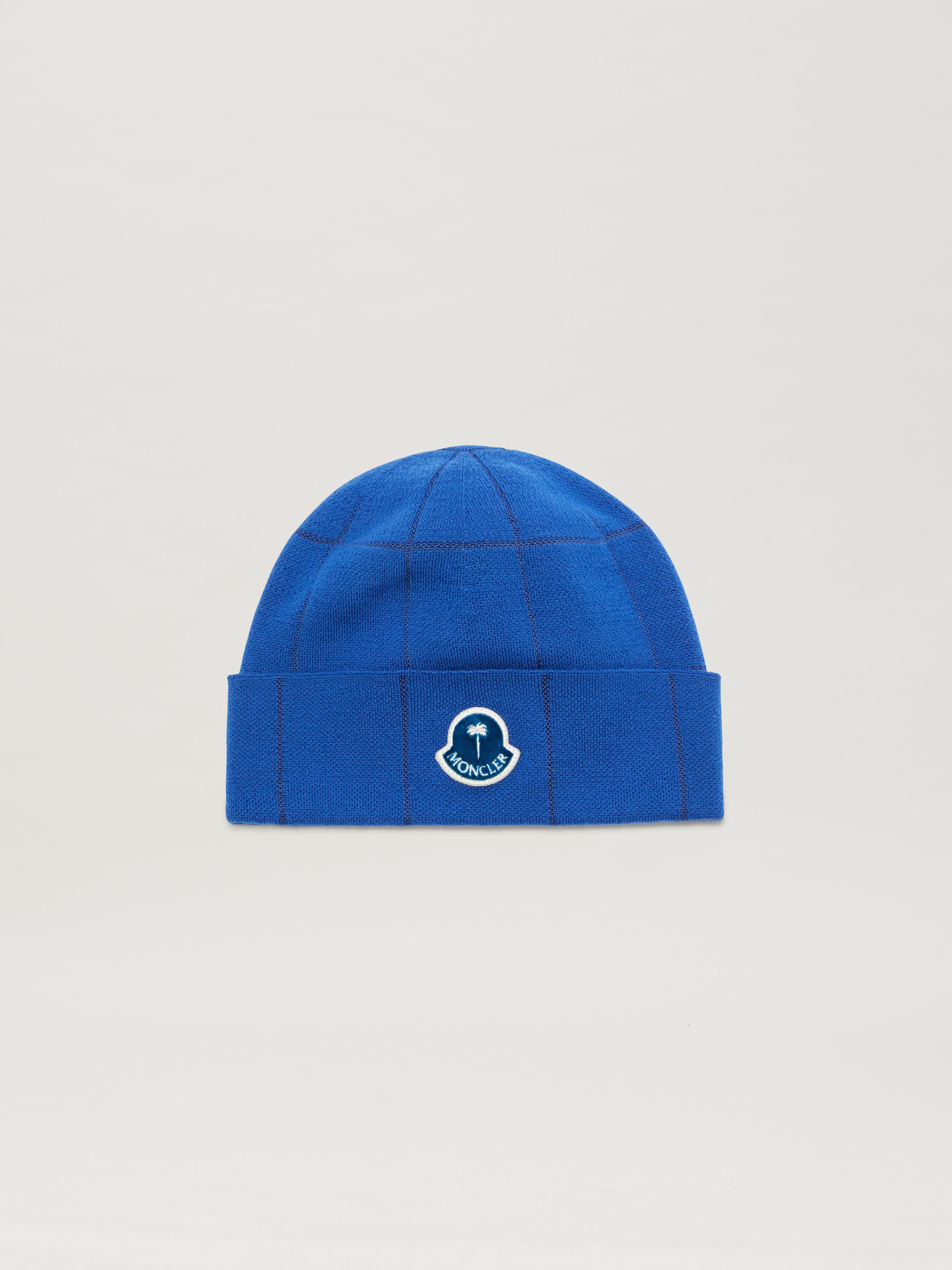 PALM ANGELS  PaxMoncler check beanie BLUE - WHITE PMLC034T25KNI001