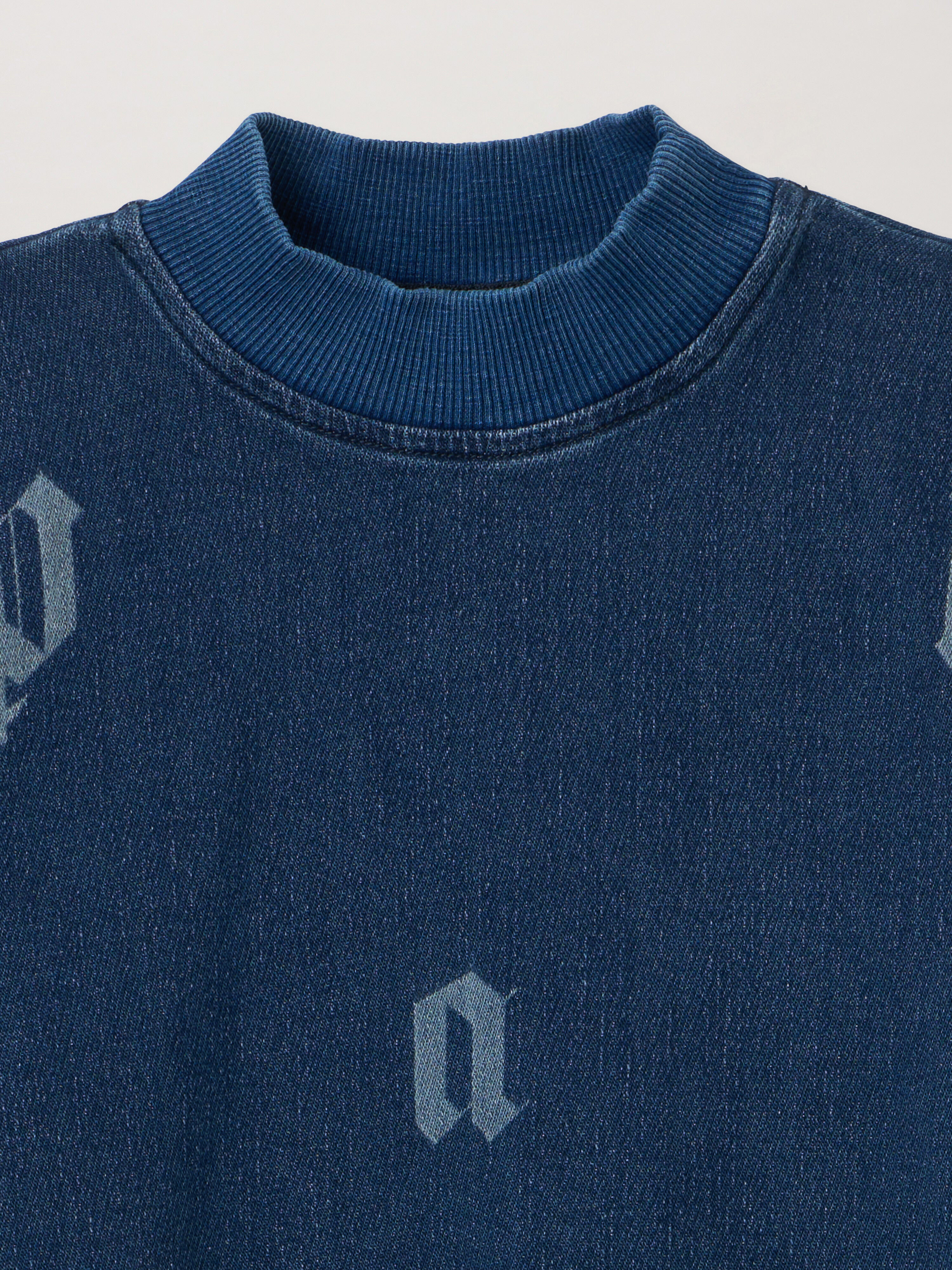 PALM ANGELS Pa Letters Washed Sweatcrew MEDIUM BLUE - LIGHT BLUE PBBA012F25DEN001
