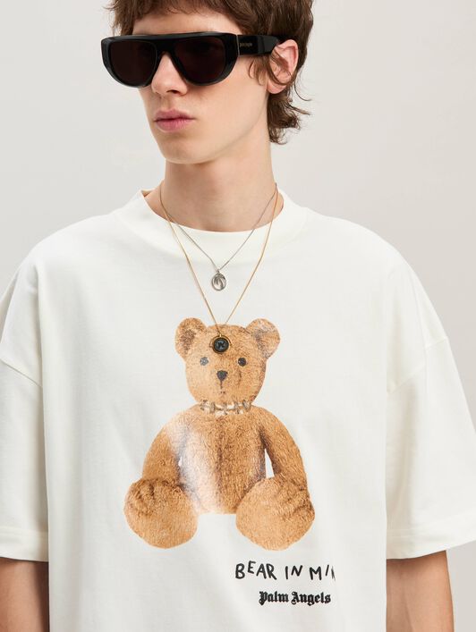 PALM ANGELS  Bear In Mind T-Shirt OFF WHITE - BROWN PMAA001S25JER005