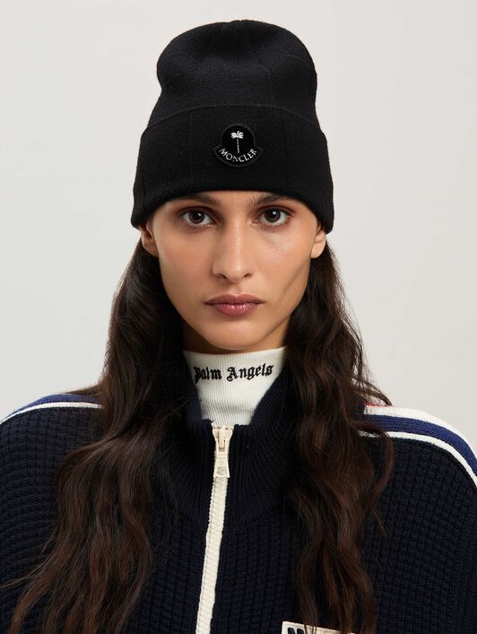PALM ANGELS  PaxMoncler check beanie BLACK - WHITE PMLC034T25KNI001