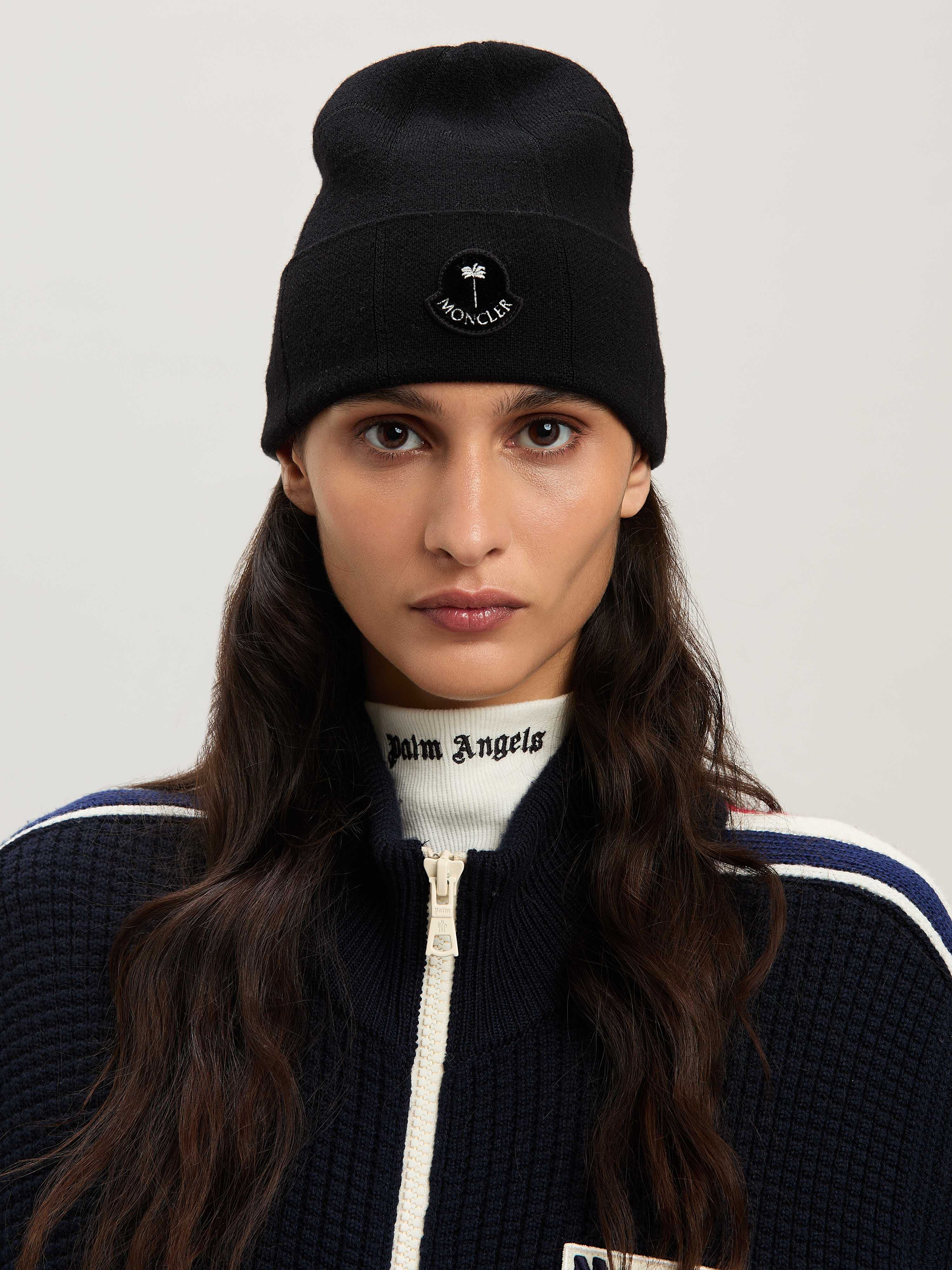 PALM ANGELS  PaxMoncler check beanie BLACK - WHITE PMLC034T25KNI001