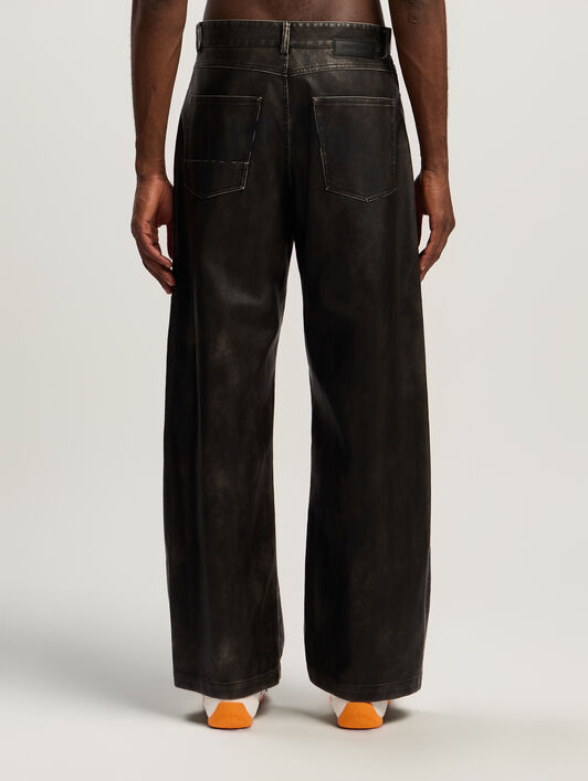 Curved Logo Coated Pants PALM ANGELS Curved Logo Coated Pants DARK GREY - BLACK PMJB018F25FAB001