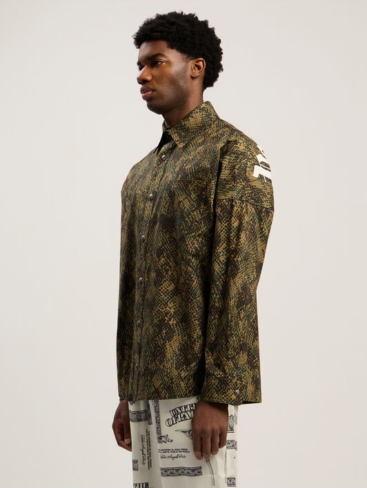 PALM ANGELS Classic Logo Snake Overshirt GREEN - OFF WHITE PMES002F25FAB002