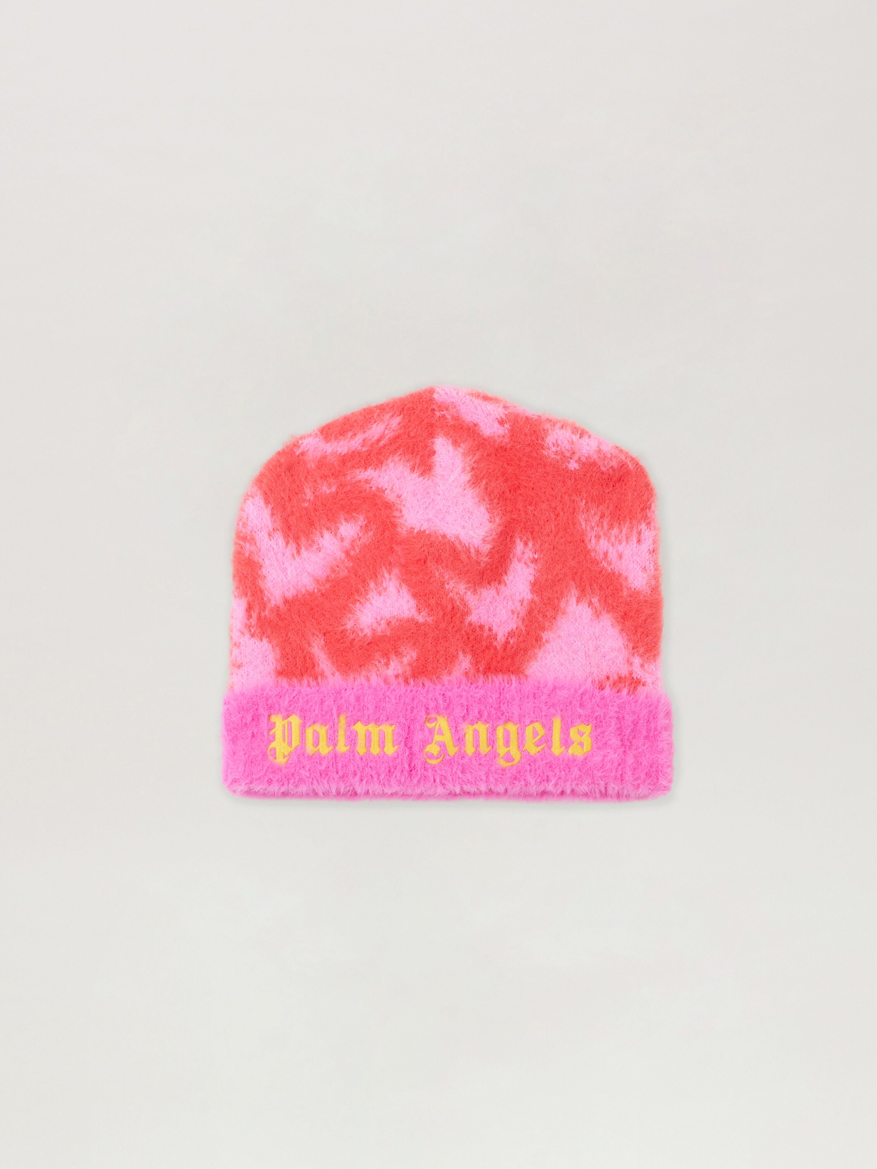 Spray Hearts Knit Beanie in ROSE PINK - OCHER YELLOW | Palm Angels®