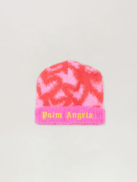 PALM ANGELS Pa Spray Hearts Knit Beanie ROSE PINK - OCHER YELLOW PGLC006F25KNI002