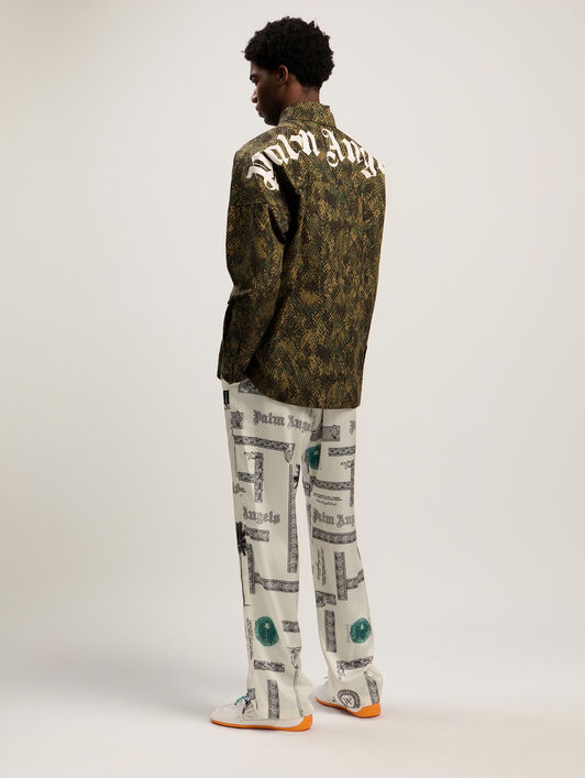 PALM ANGELS Classic Logo Snake Overshirt GREEN - OFF WHITE PMES002F25FAB002