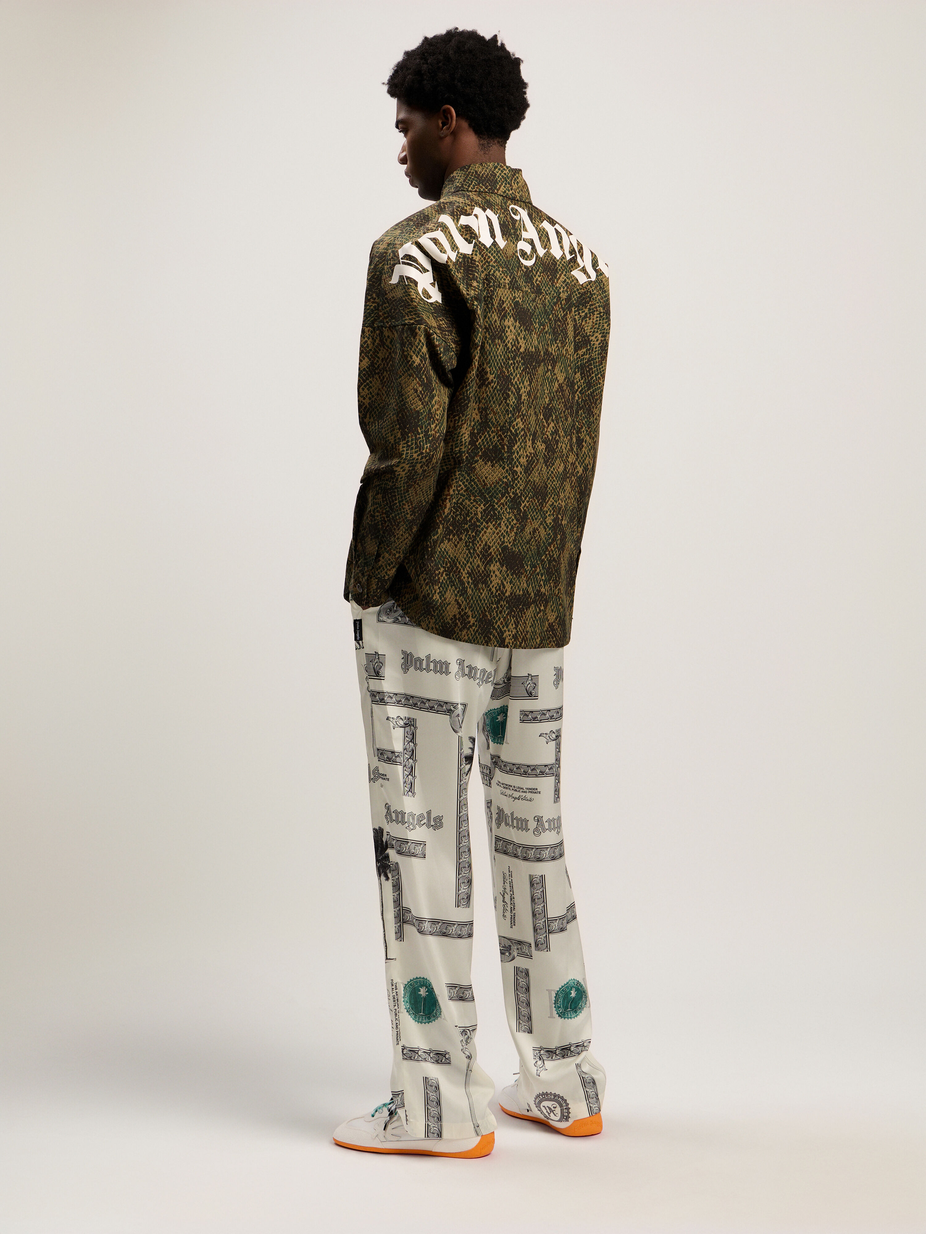 PALM ANGELS Classic Logo Snake Overshirt GREEN - OFF WHITE PMES002F25FAB002