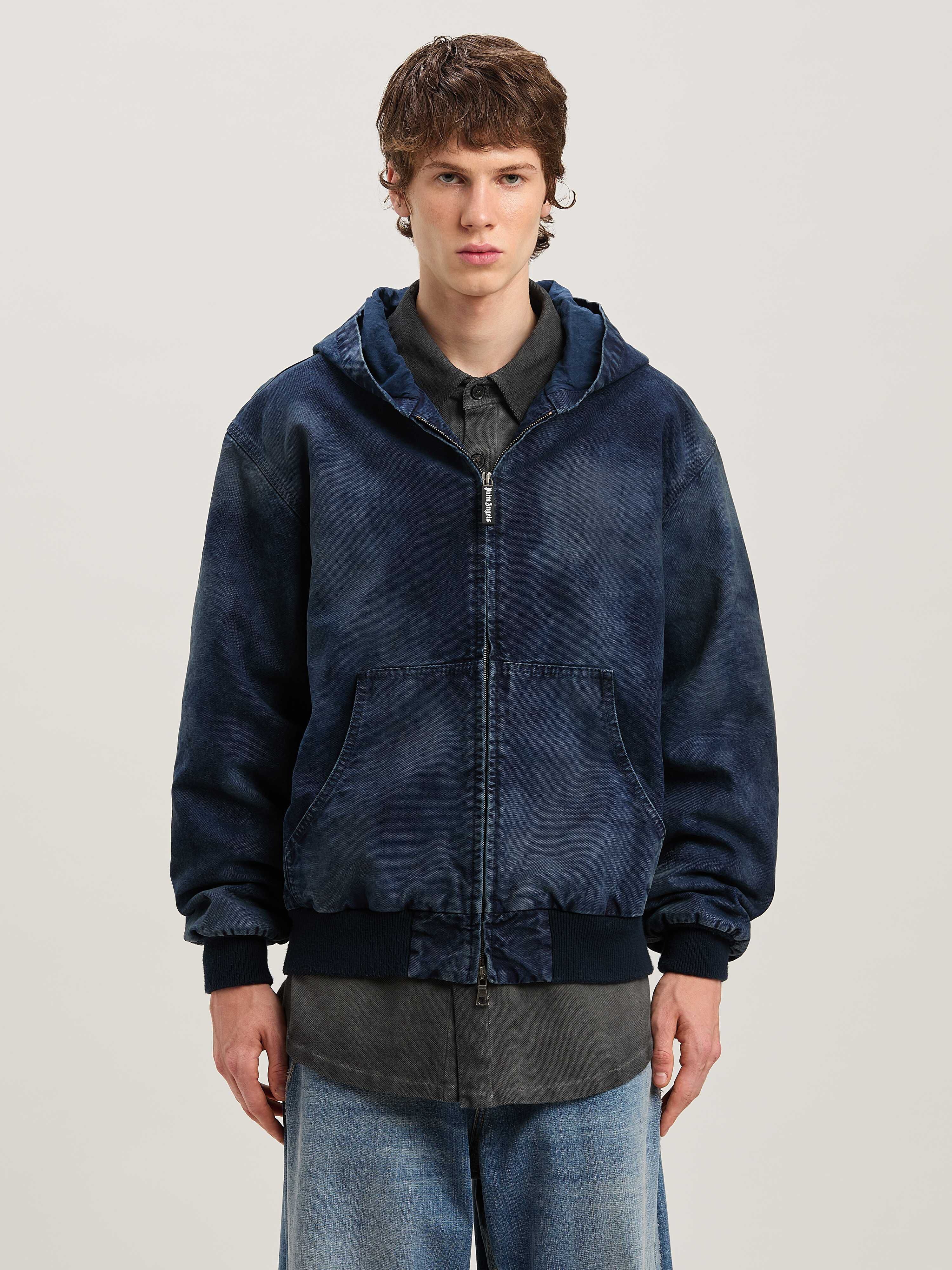 PALM ANGELS  Curved logo Dyed Bomber INDIGO BLU - INDIGO BLU PMEH035S25FAB002