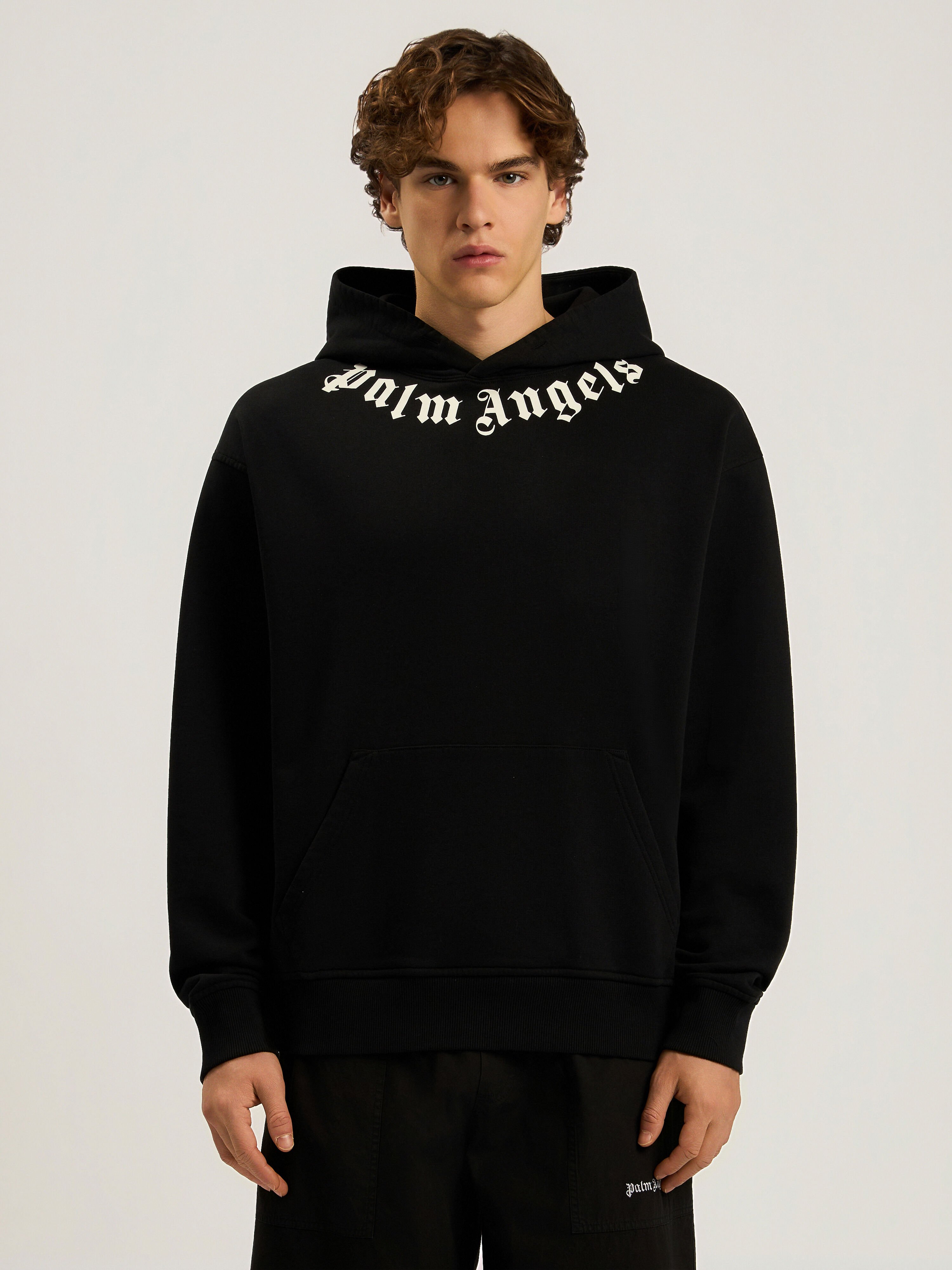 Neck Logo Regular Hoodie PALM ANGELS Neck Logo Regular Hoodie BLACK - OFF WHITE PAMBB03F26FL01