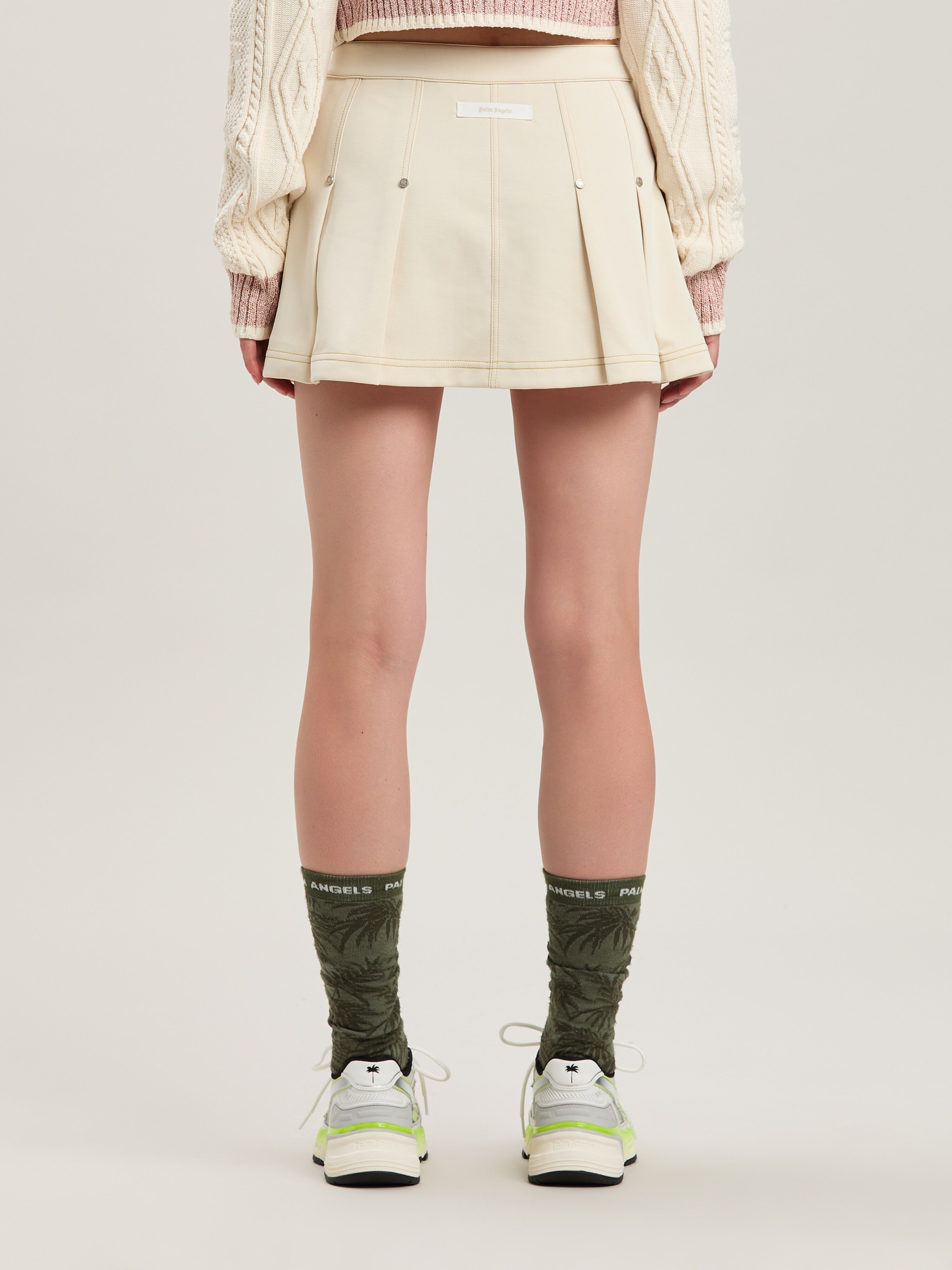 PALM ANGELS  Pleated Mini Skirt AVORIO - AVORIO PWCC085S25FAB001