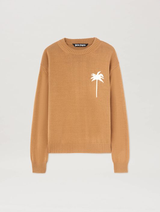 PALM ANGELS  Palm Inlay knit sweater BEIGE - OFF WHITE PMHE080S25KNI001
