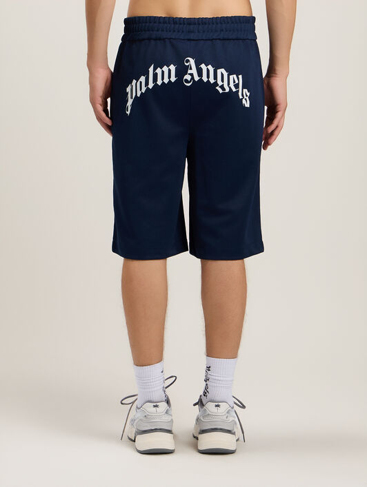 PALM ANGELS Back Curved Logo Track Shorts NAVY BLUE OFF WHITE PMCL00AS26FAB001