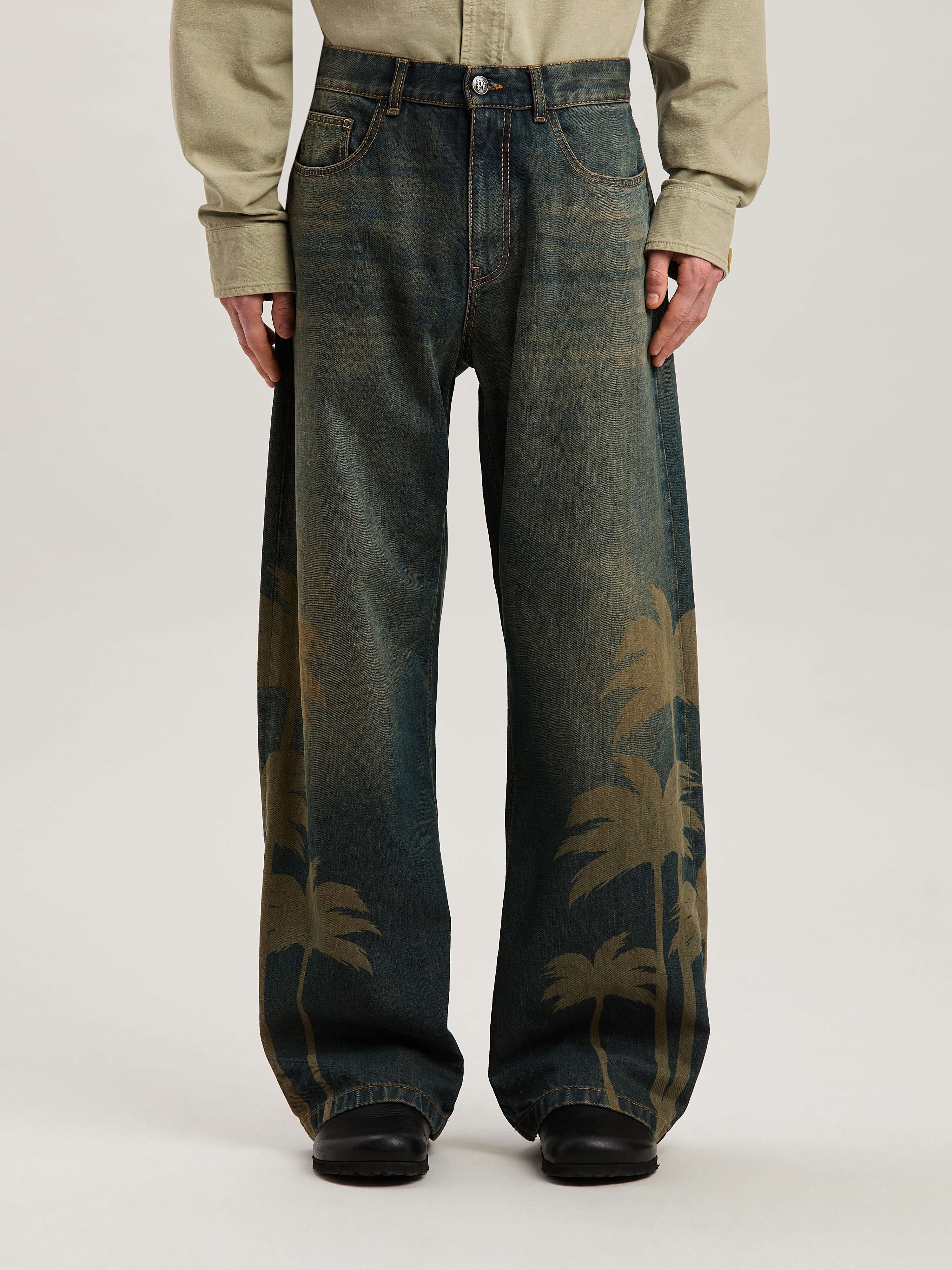 PALM ANGELS  Palm lasered denim pants MARRONE - GRIGIO PMYA049S25DEN001