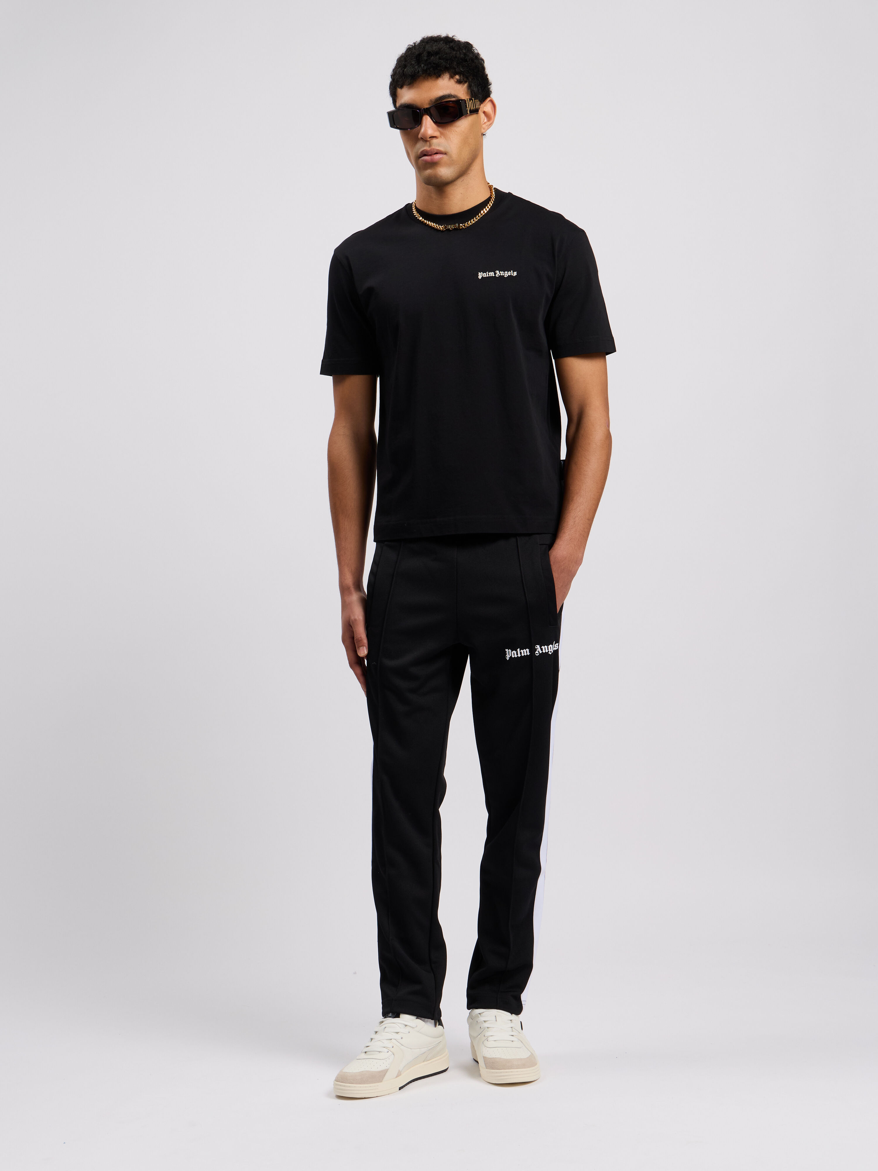 PALM ANGELS Slim Track Pants BLACK WHITE PMCJ005C99FAB002