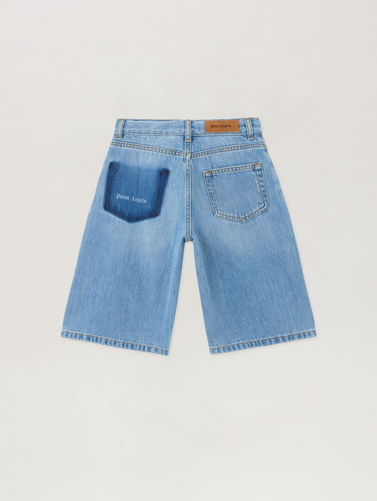 PALM ANGELS Logo Baggy Denim Bermuda CELESTE/LIGHT BLUE PGYB004S26DEN001