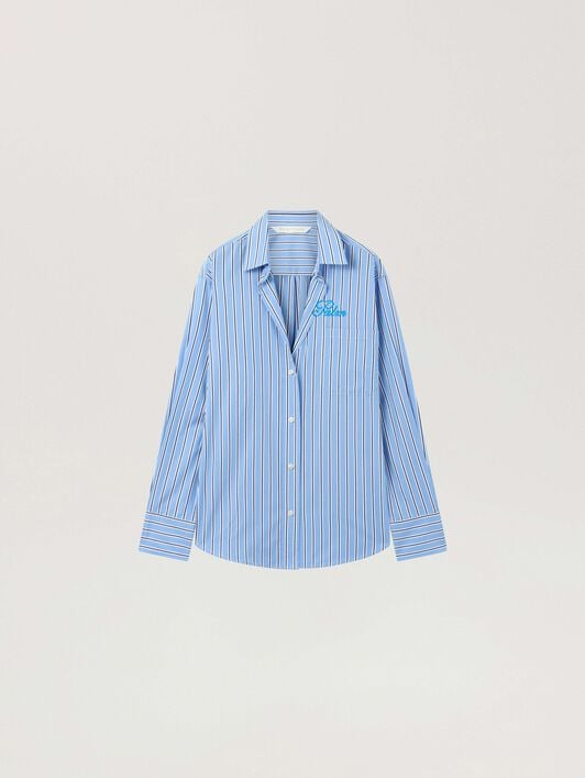 PALM ANGELS Palm Sway Oversized Shirt MEDIUM BLUE - OFF WHITE PAWGA02F26FB01