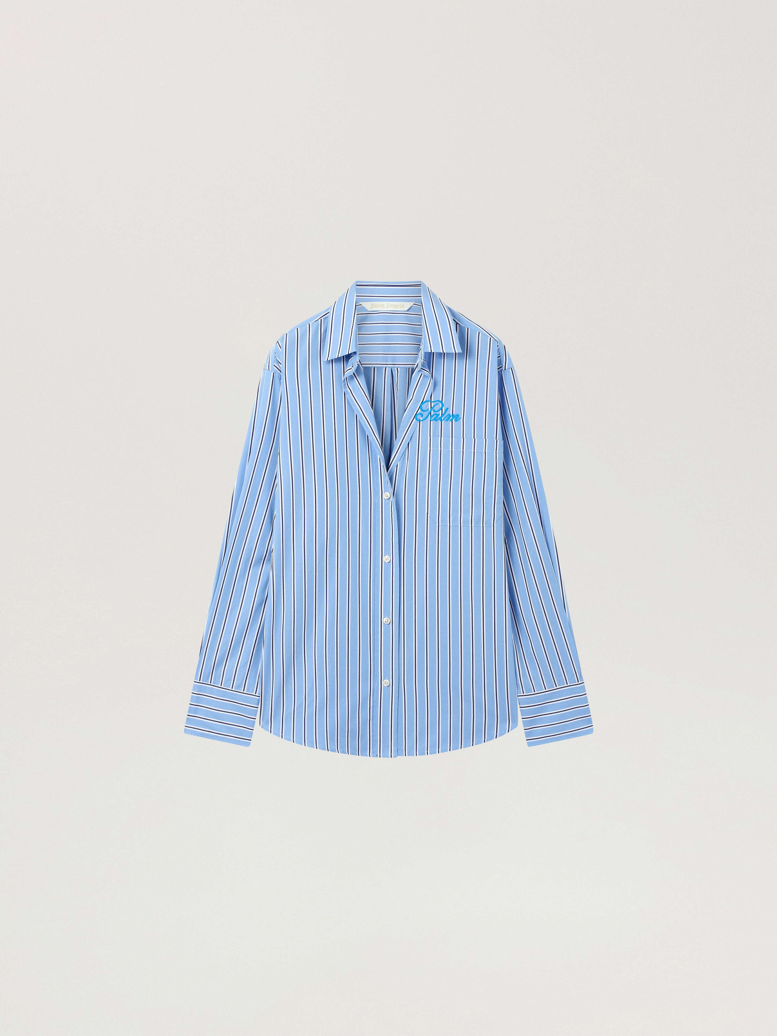 PALM ANGELS Palm Sway Oversized Shirt MEDIUM BLUE - OFF WHITE PAWGA02F26FB01