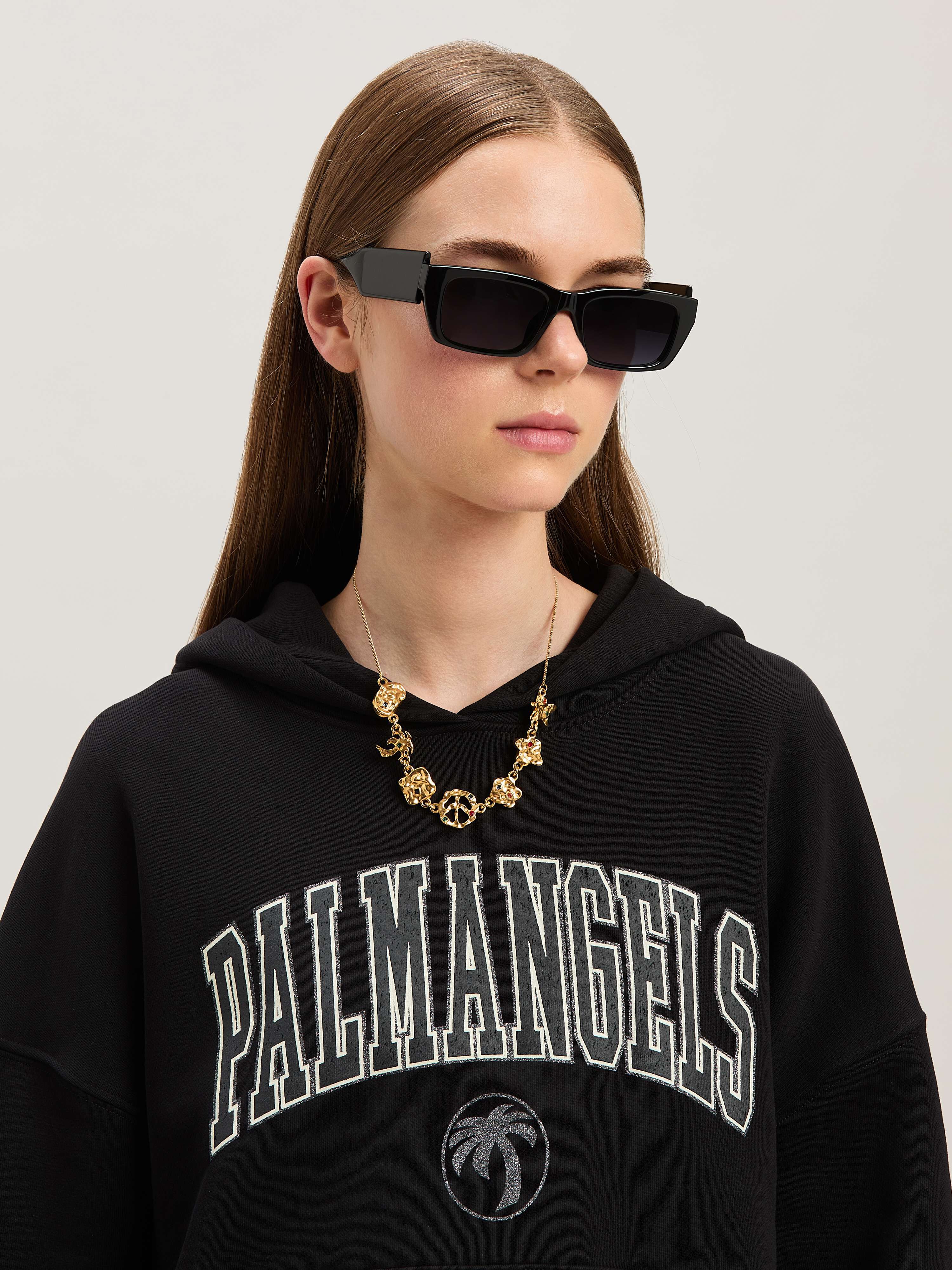 PALM ANGELS  College Hoodie BLACK - IVORY PWBB023S25FLE001