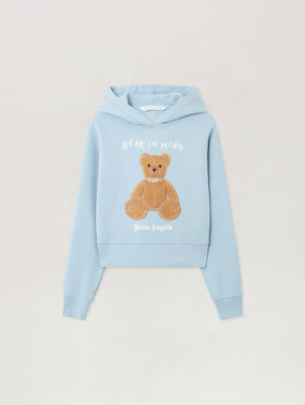 PALM ANGELS Bear In Mind Fitted Hoody BABY BLUE - BROWN PWBB069F25FLE002