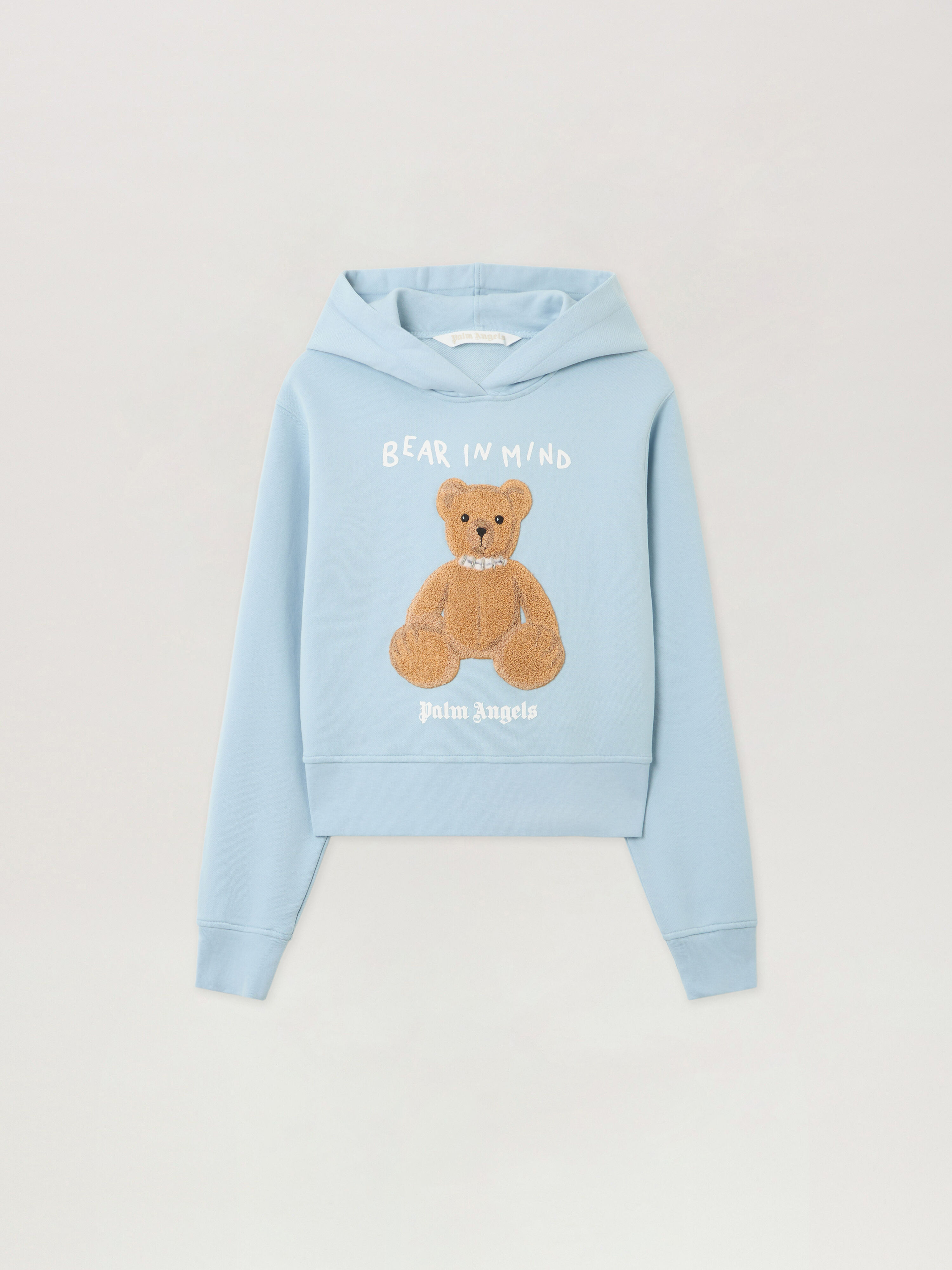 PALM ANGELS Bear In Mind Fitted Hoodie BABY BLUE - BROWN PWBB069F25FLE002