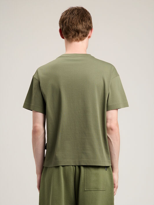 PALM ANGELS Neck Logo T-Shirt MILITARY GREEN LIME PMAA109S26JER008