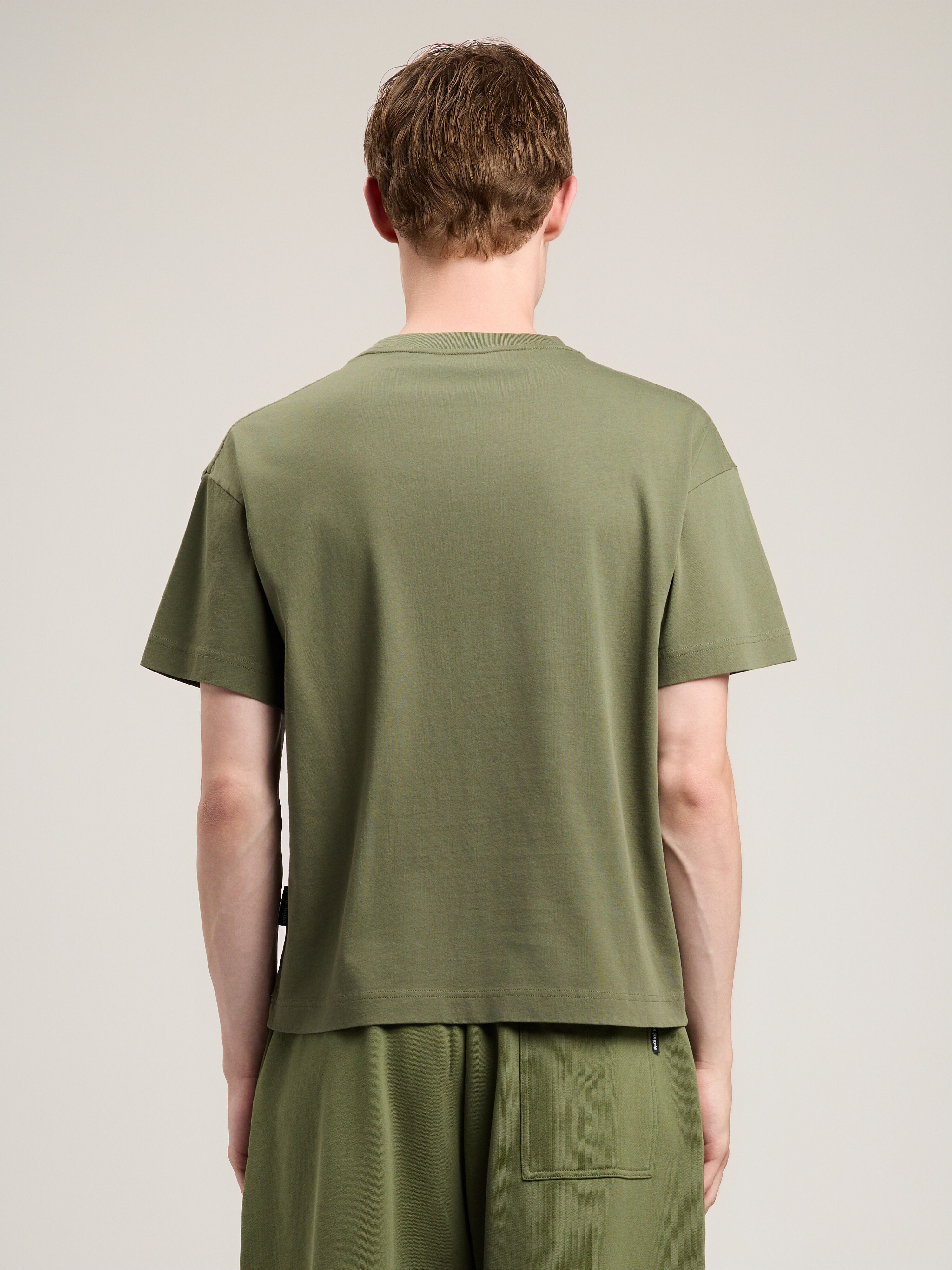 PALM ANGELS Neck Logo T-Shirt MILITARY GREEN LIME PMAA109S26JER008