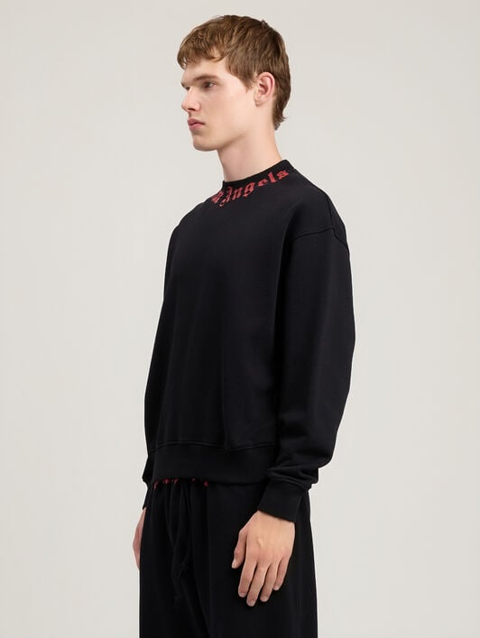 PALM ANGELS Neck Logo Sweatshirt BLACK RED PMBA08HS26FLE004