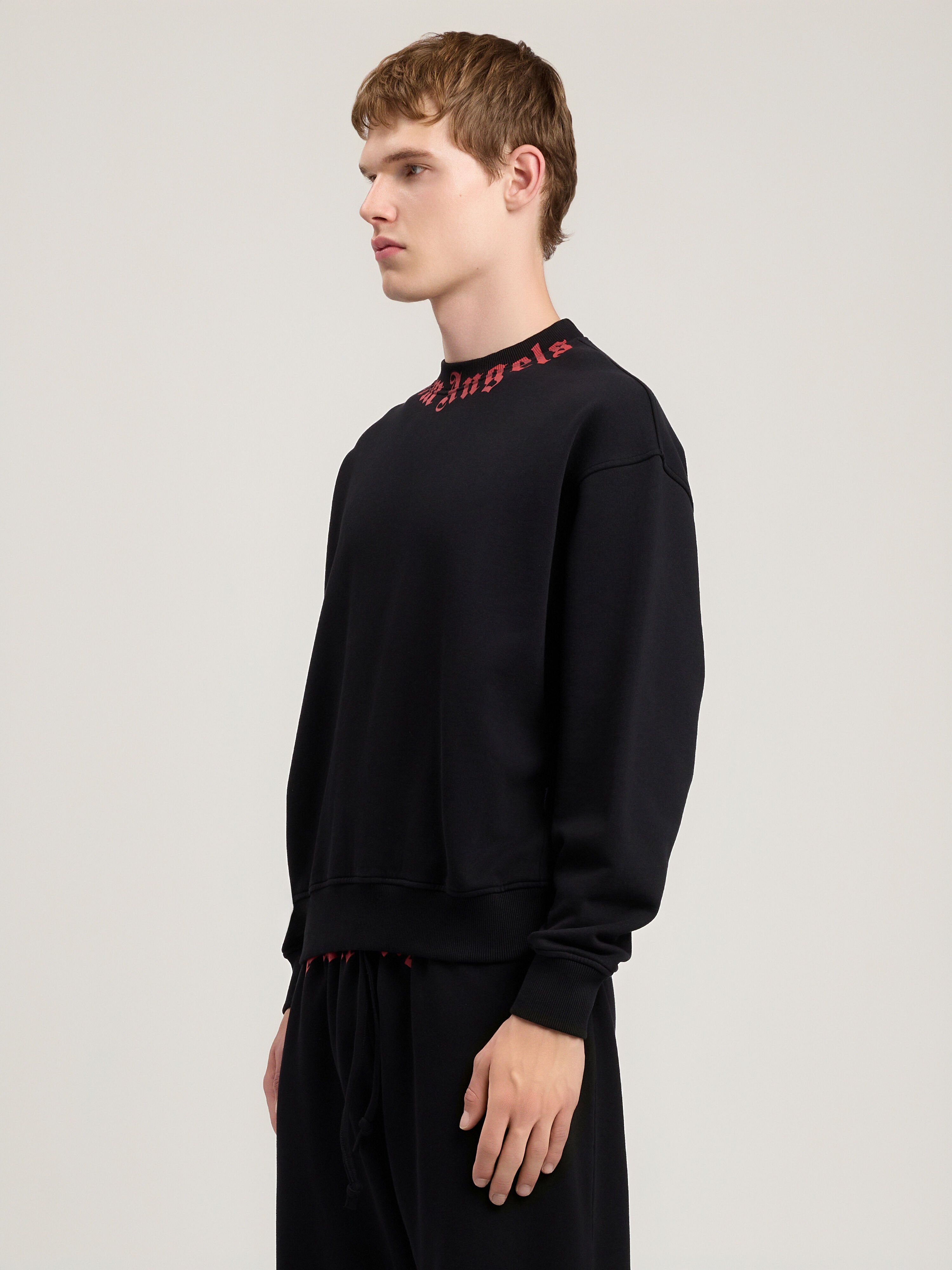 PALM ANGELS Neck Logo Sweatshirt BLACK RED PMBA08HS26FLE004