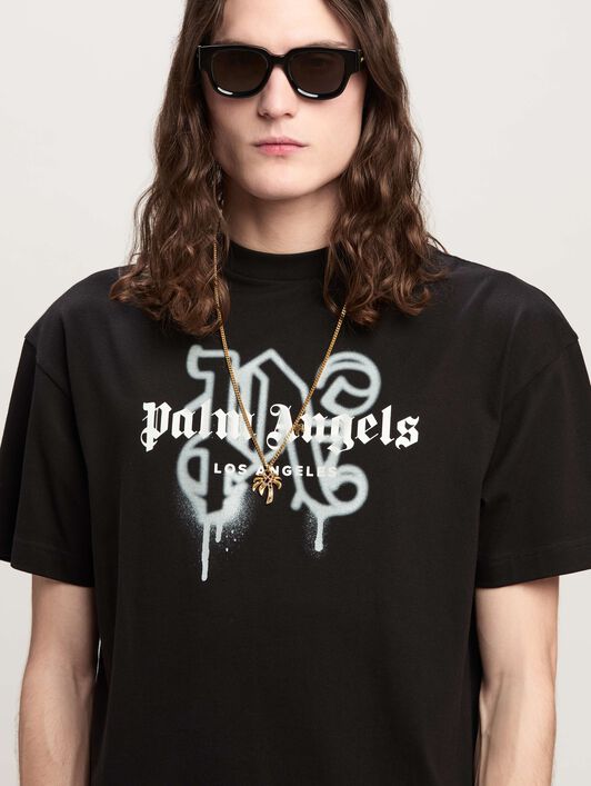 PALM ANGELS Monogram Spray City T-Shirt Los Angels SCHWARZ PMAA001C99JER025