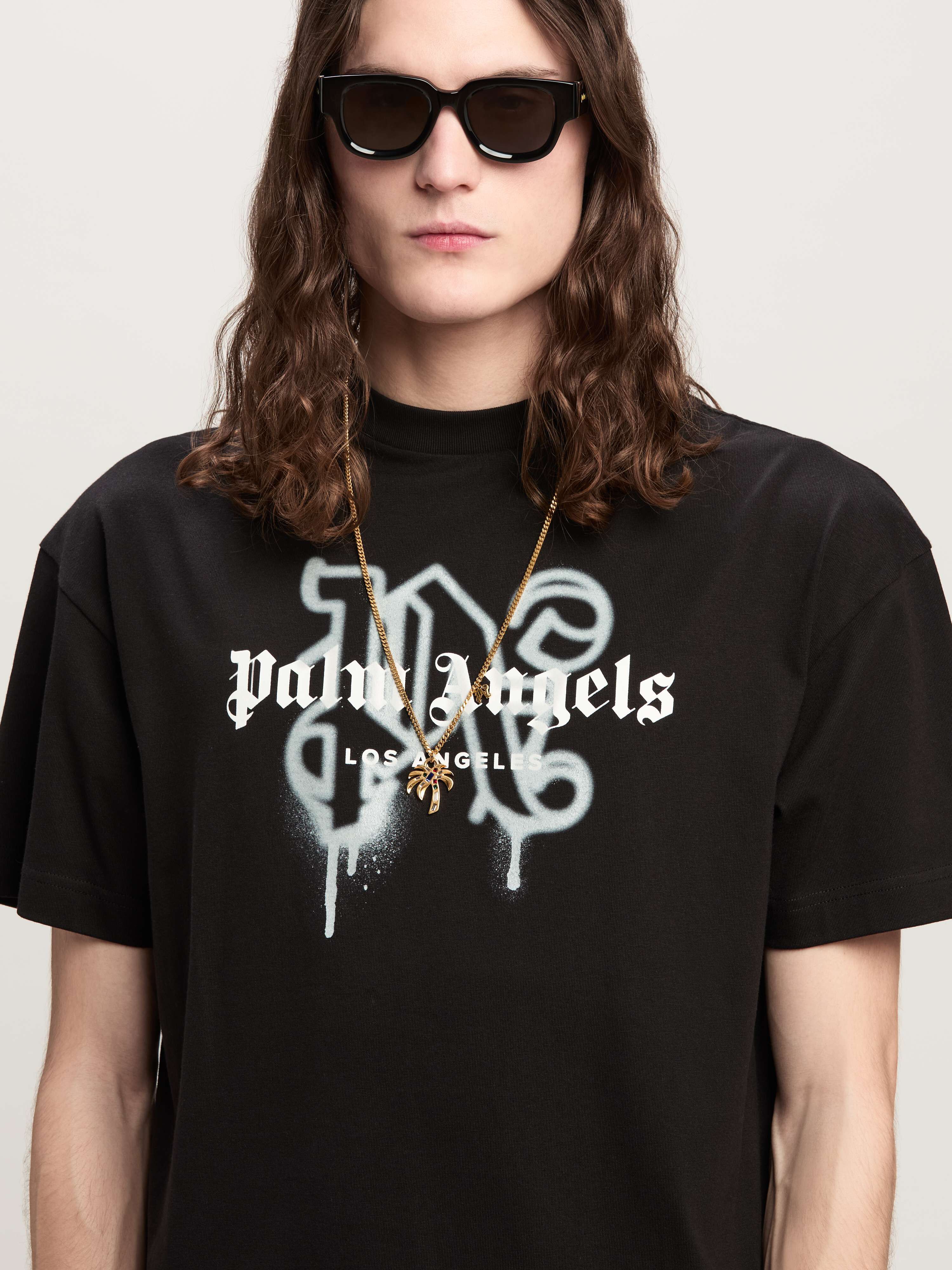 PALM ANGELS Monogram Spray City T-Shirt Los Angels SCHWARZ PMAA001C99JER025