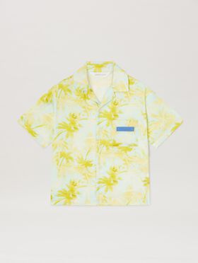 PALM ANGELS  All over Palm print short-sleeved shirt SKY BLUE -DUSTY BLUE PBGG002S25FAB002