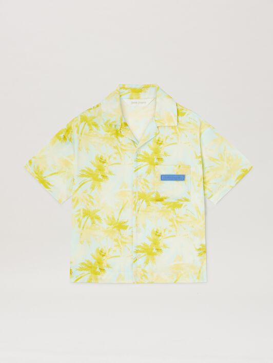 PALM ANGELS  All over Palm print short-sleeved shirt SKY BLUE -DUSTY BLUE PBGG002S25FAB002
