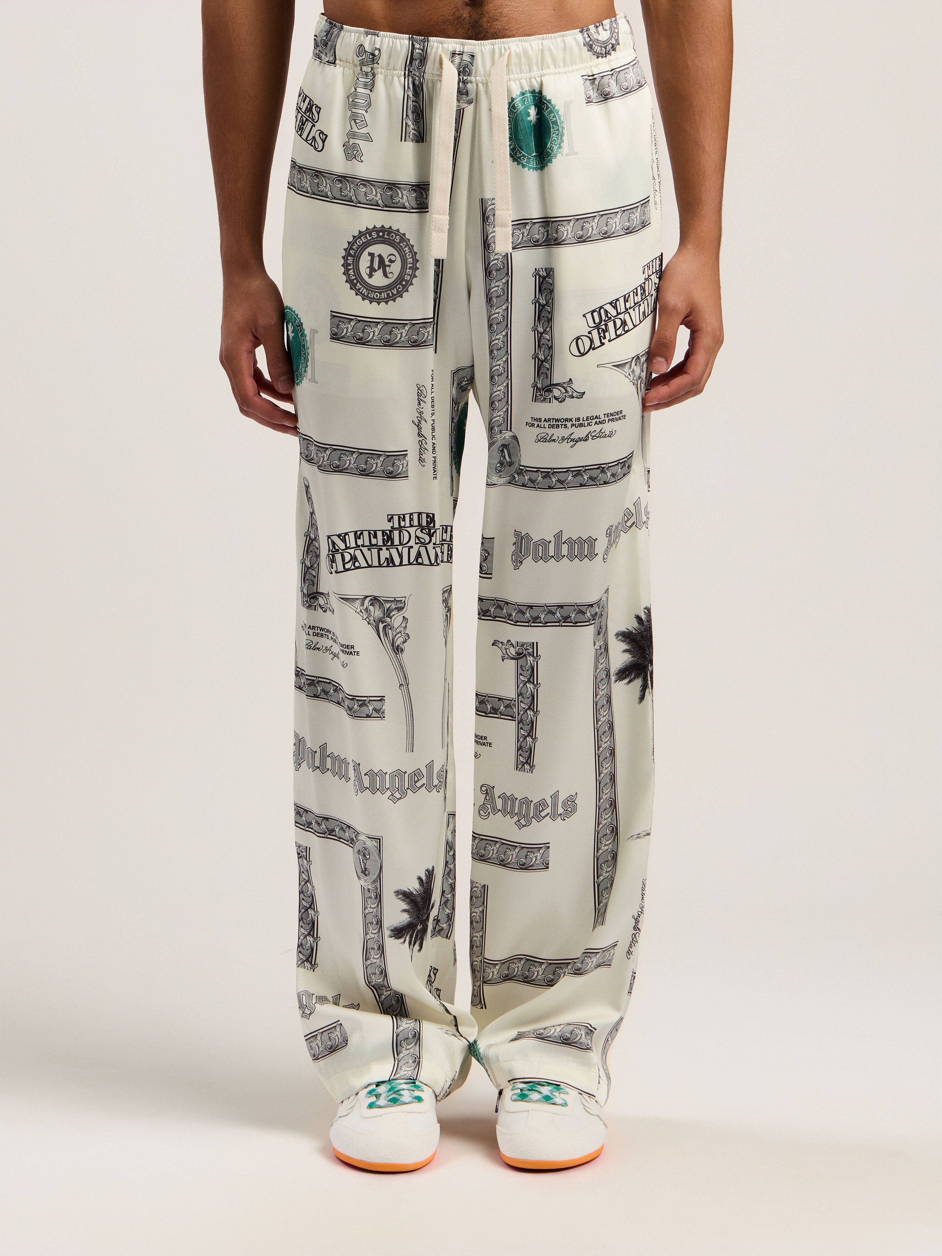 PALM ANGELS Dollar Print Wide-Leg Pants IVORY - BLACK PMCA143F25FAB001
