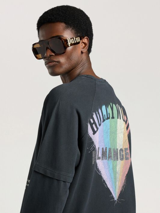 PALM ANGELS Neon Boulevard Double Layer Long Sleeve Top ANTHRACITE - MULTICOLOR PAMAB03W26JR02