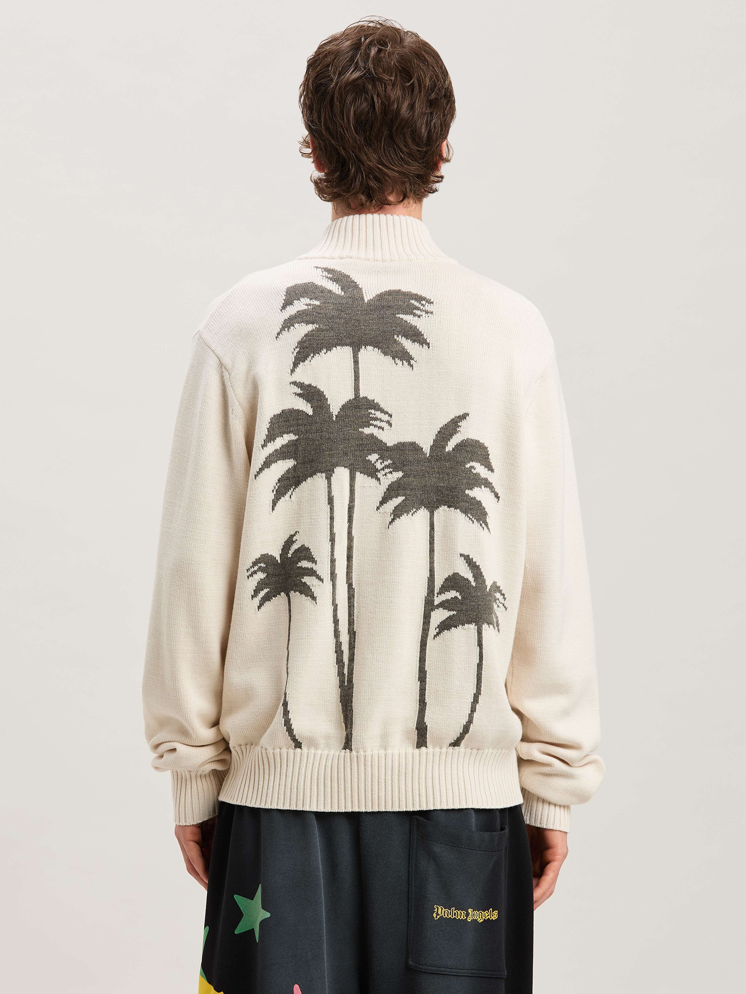 PALM ANGELS  Strickjacke mit Palme OFF WHITE - GREY MELANGE PMHA061S25KNI001