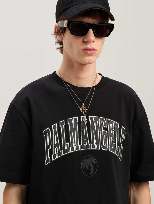 PALM ANGELS  College Oval Palm T-shirt BLACK - VINTAGE BLACK PMAA089S25JER001