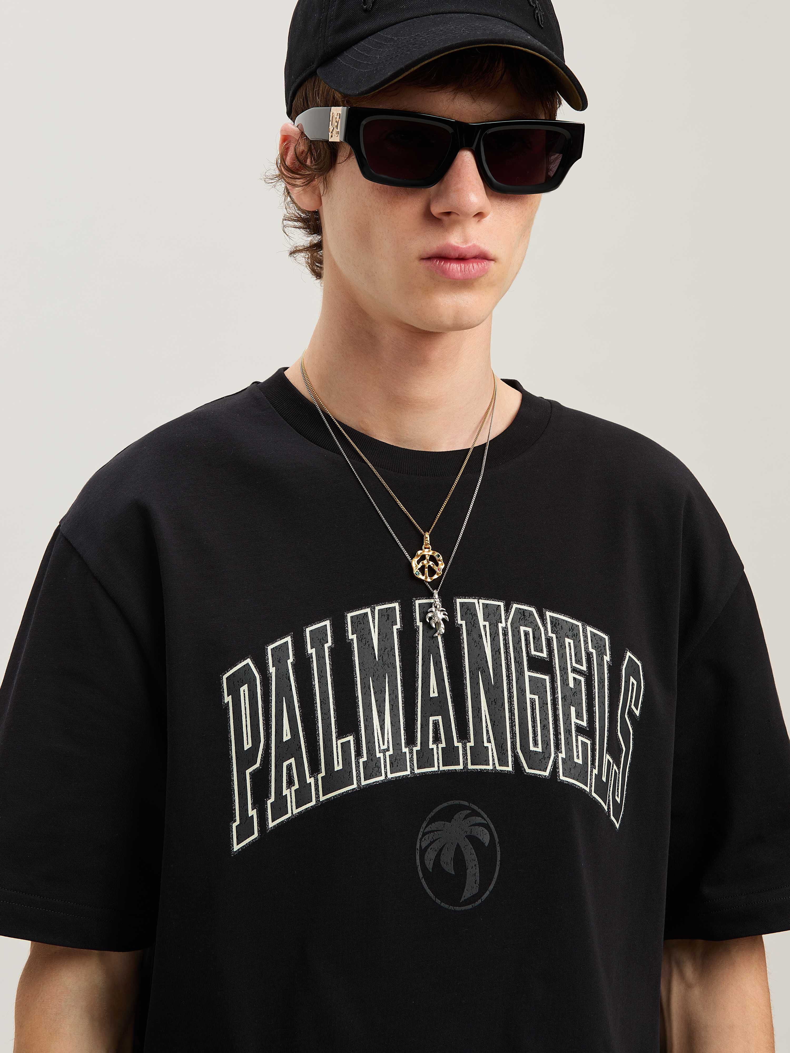 PALM ANGELS  College Oval Palm T-shirt BLACK - VINTAGE BLACK PMAA089S25JER001