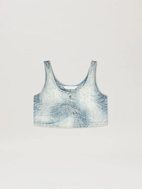 PALM ANGELS  Palms jacquared denim cropped top GREY - BLACK PWDB255S25FAB001
