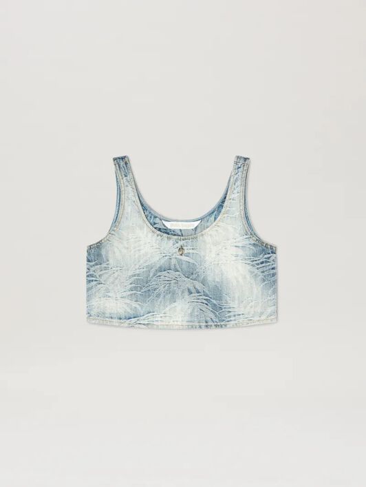 PALM ANGELS  Palms jacquared denim cropped top MEDIUM BLUE - LIGHT BLUE PWYP004S25DEN001