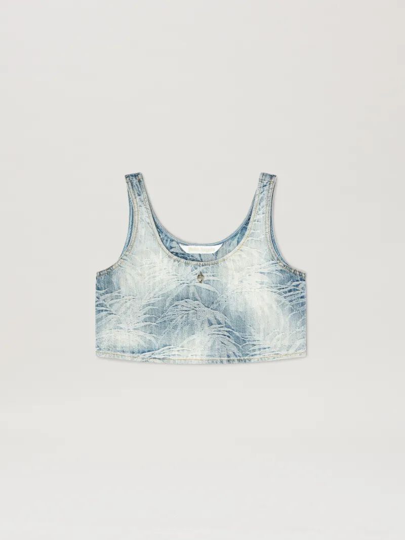 PALM ANGELS  Palms jacquared denim cropped top MEDIUM BLUE - LIGHT BLUE PWYP004S25DEN001
