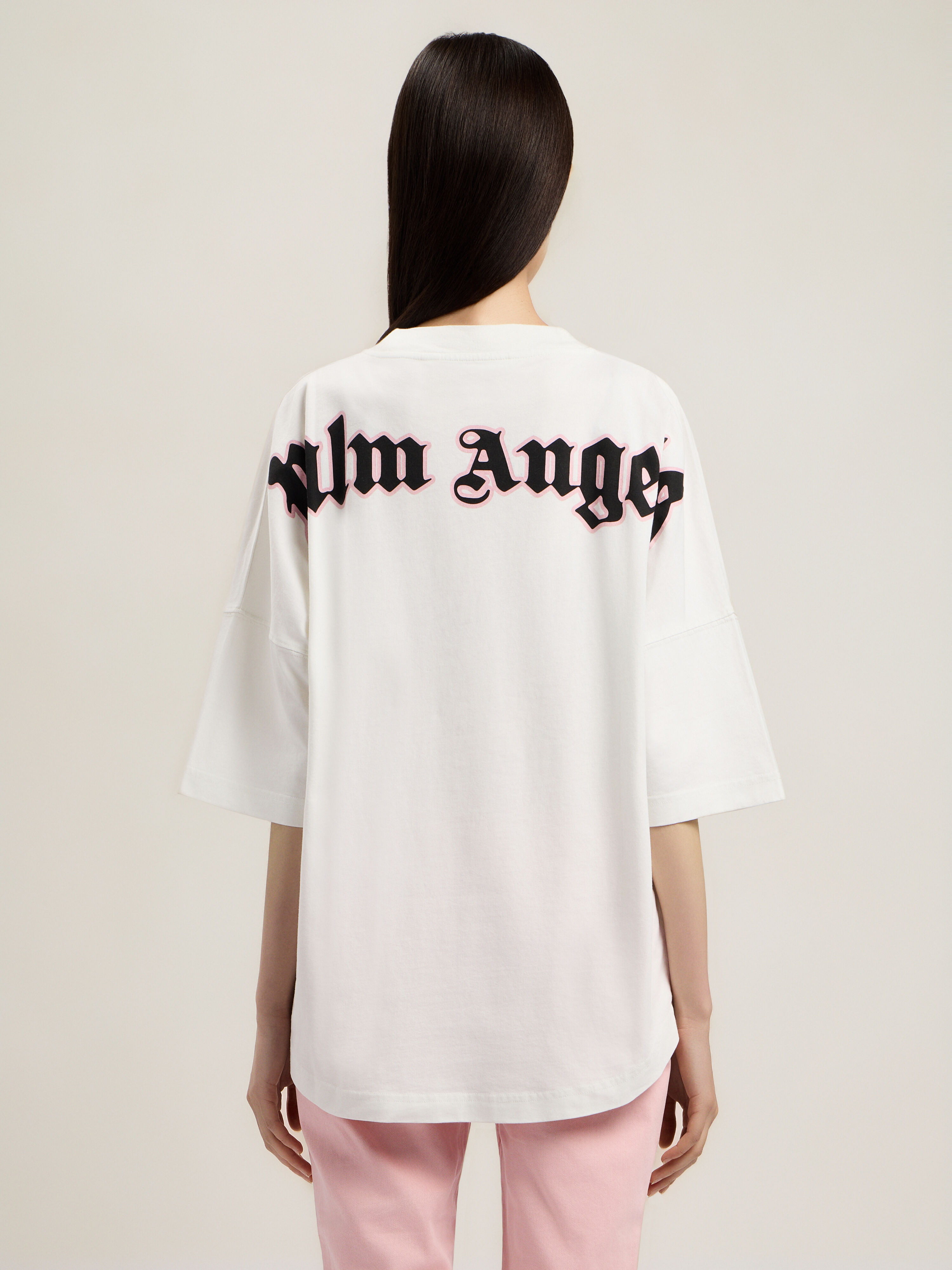 Outline Logo Over T-Shirt in OFF WHITE BLACK for Women | Palm Angels®